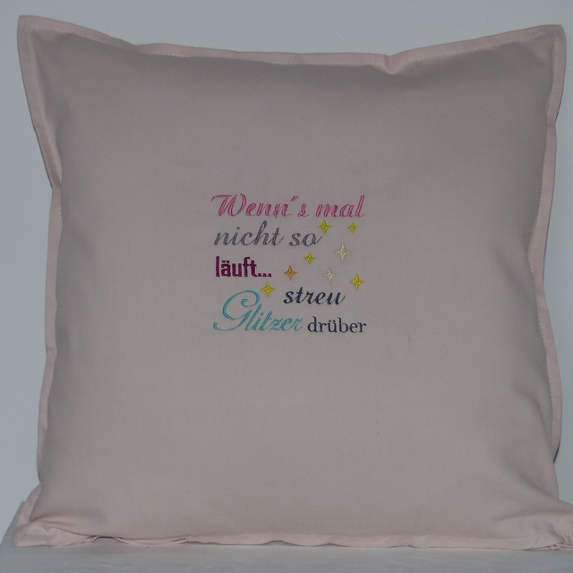 Kissenhülle rosa „Wenn's mal nicht so läuft...streu Glitzer drüber“ 