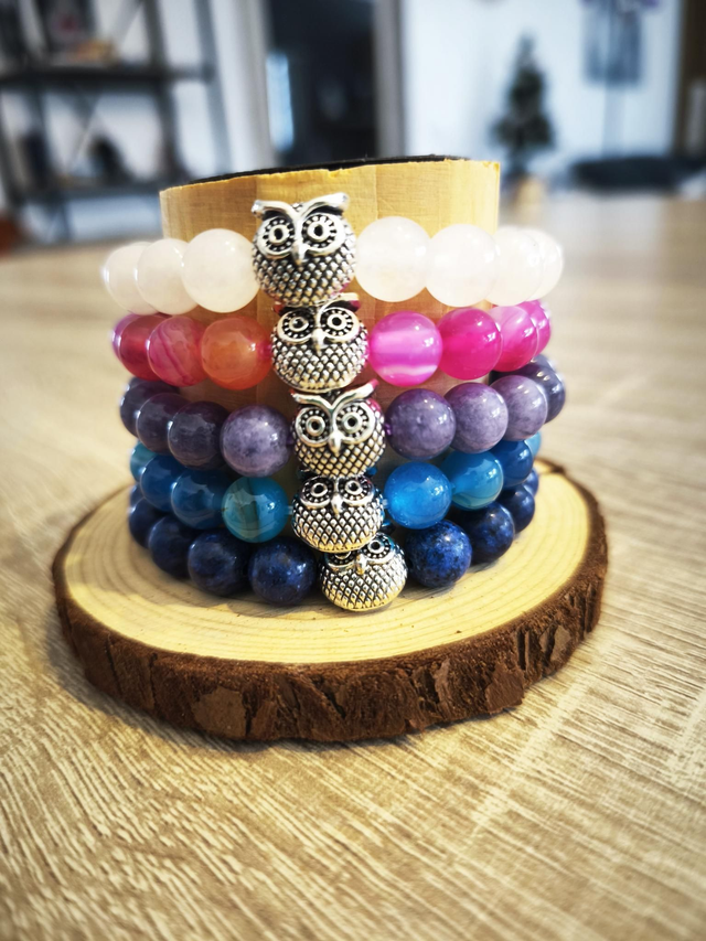 Bracelet enfant Pierres naturelles et hibou 