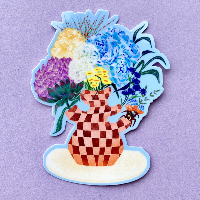 Checkerboard Flowers -Sticker