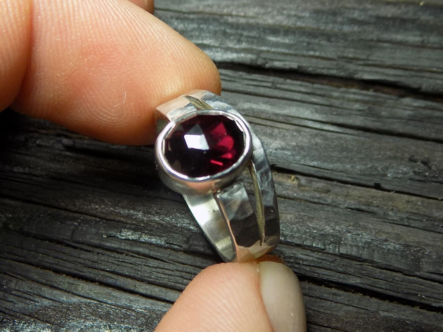 NOCTURNE-Bague Argent&amp;Grenat Almandin