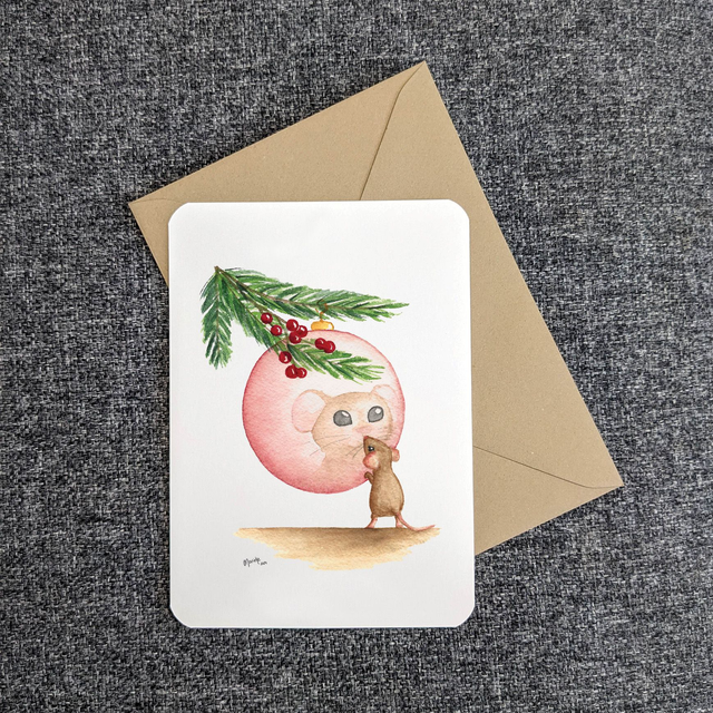 Wenskaart Kerstmuis, incl envelop