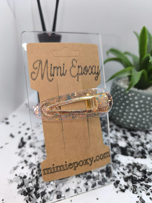 Barrette à cheveux triangle rose transparent holographique 