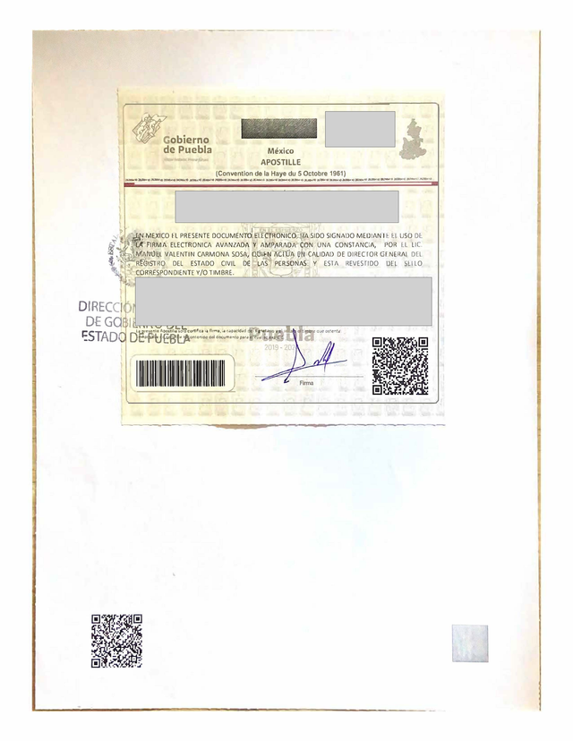 Certificat de célibat méxicain + apostille
