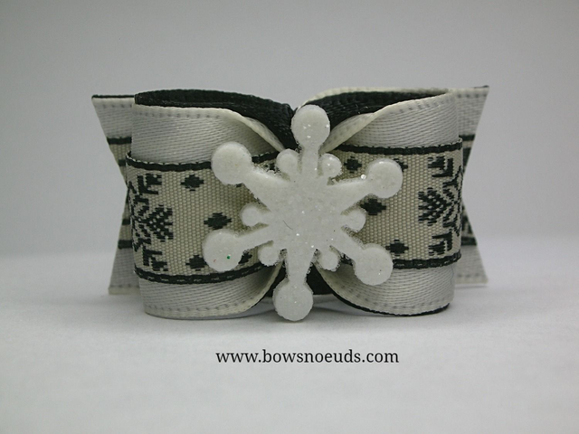 Noeud pour chien- noir et blanc-flocon de neige-hiver-bowsnoeuds