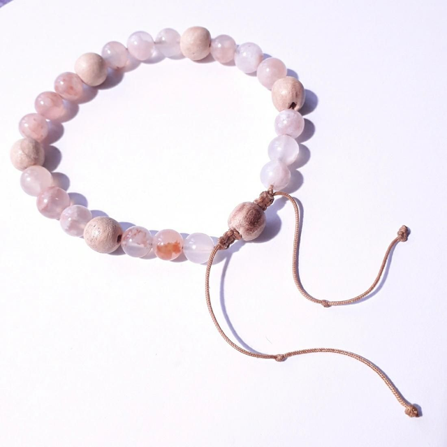 Flower Agate and Palo Santo Aromatherapy Bracelet 
