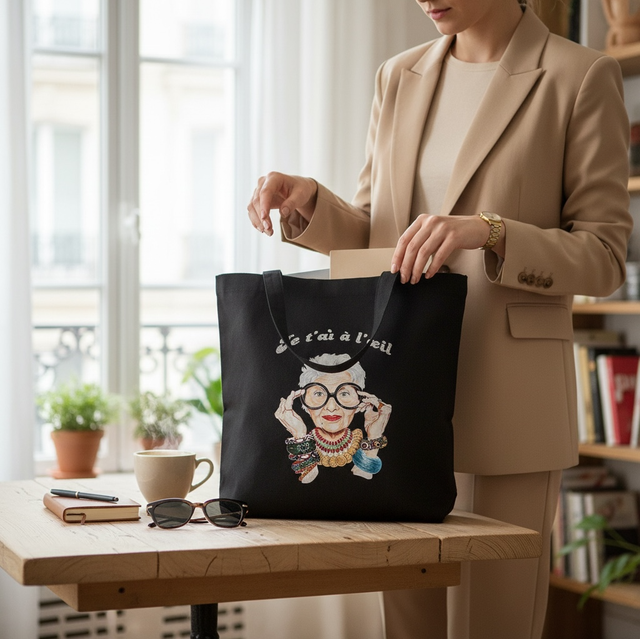 Sac noir, personnalisé « je t’ai l’œil »