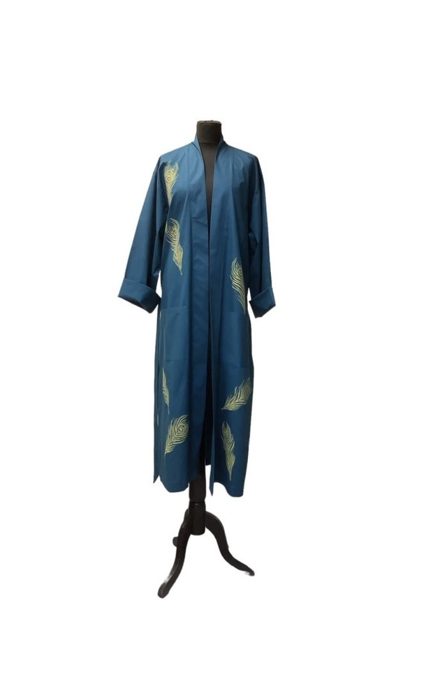 Teal Cotton Large Feathers cotton gown 