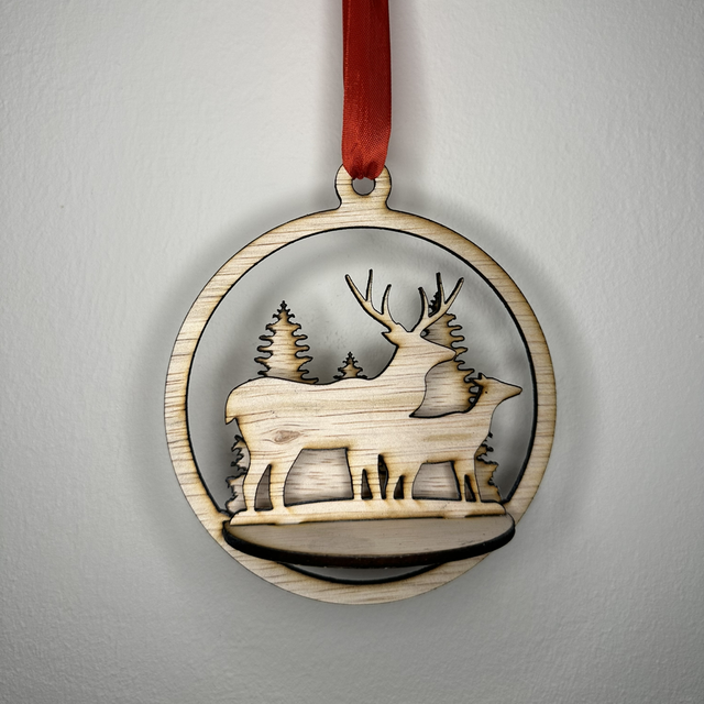 3D kerstbal Hert Hout