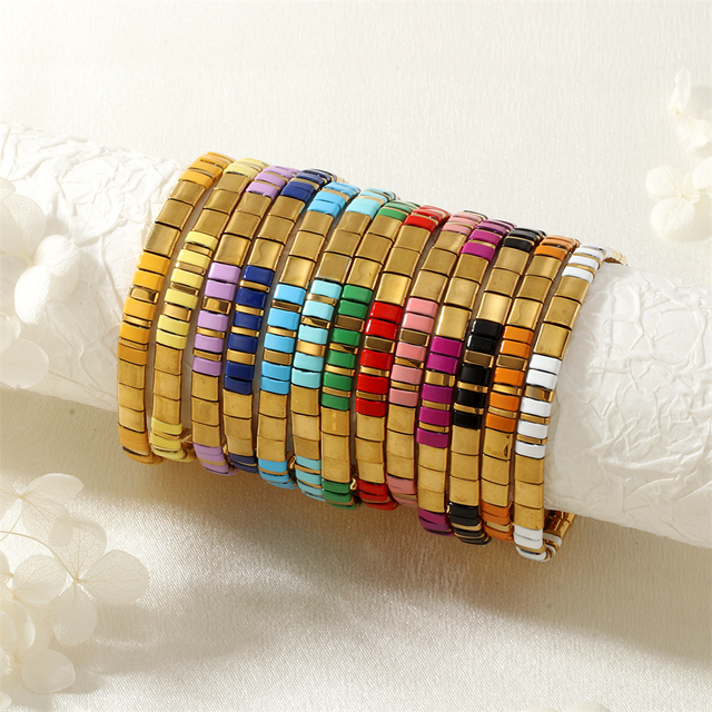 Tile Bead Stretch Bracelet Colour Block 