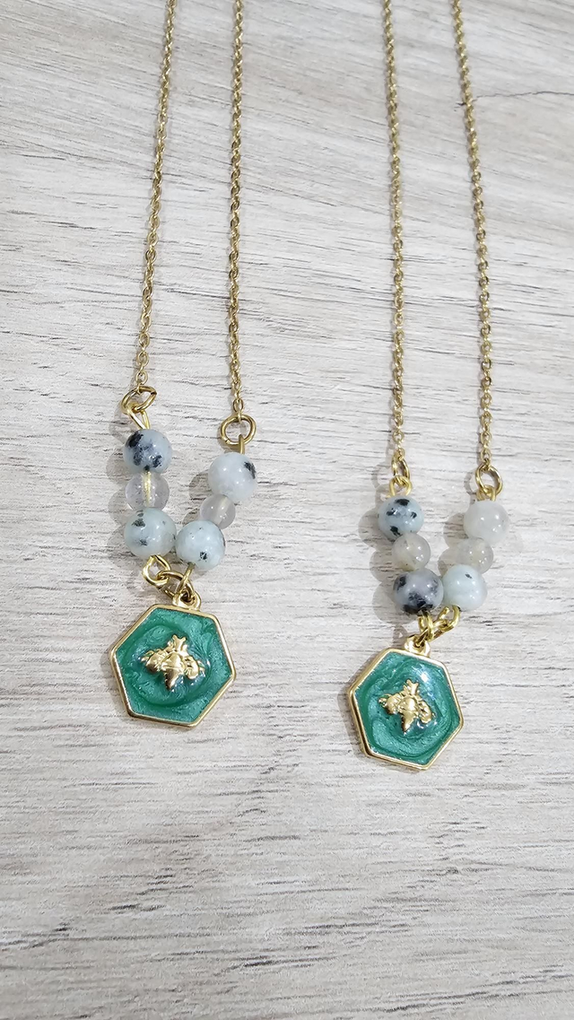 Collier alignement - labradorite / jaspe kiwi