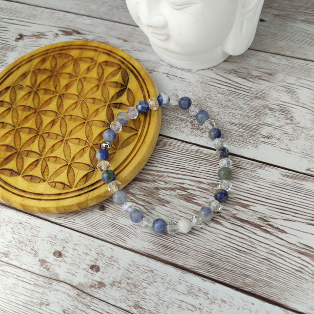 Bracelet &quot;Sodalite et cristal&quot;