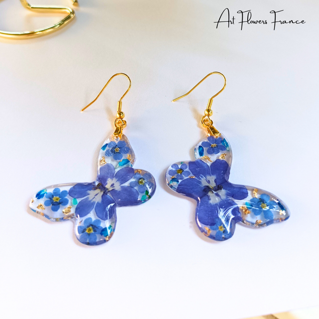 Boucles d'oreilles Myosotis Papillon (Ne m'oubliez pas) 