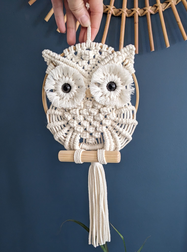 Hibou macramé &quot;Beige&quot; (Taille moyenne)