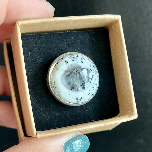 Bague en argent et Agate Dendritique - Taille 52 réglable