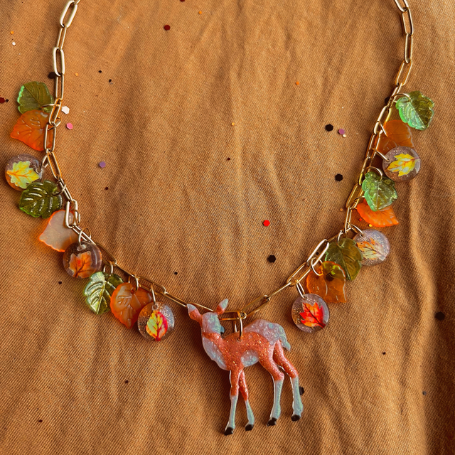 Deer and Leaf Charm Necklace