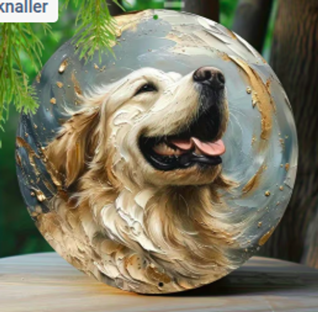 Wanddecoratie metalen bord Golden Retriever (20cm diameter)
