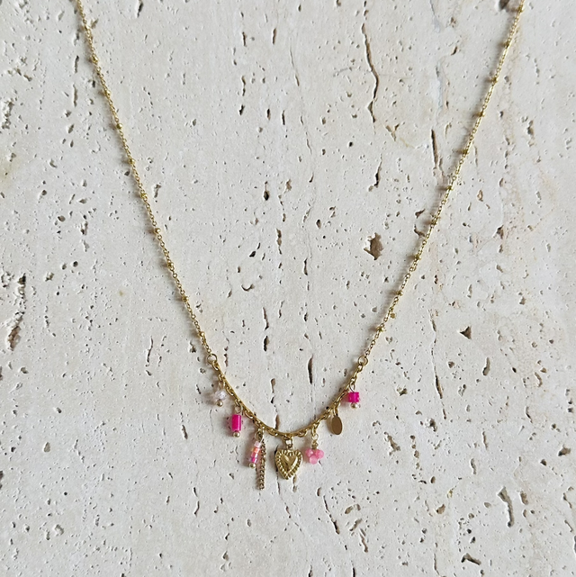 Ketting hartjes roze 