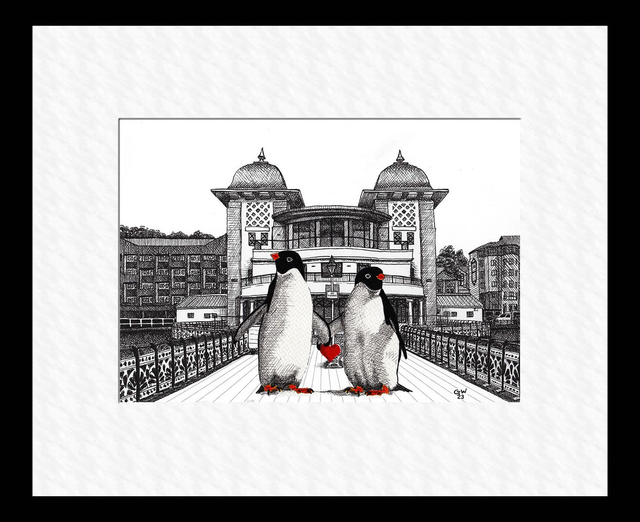 Pier Cafe, Adelies with heart - 10" x 8"