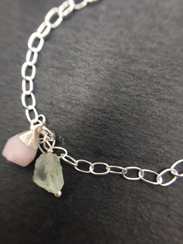 2 birthstones on a Sterling Silver Link Charm Bracelet