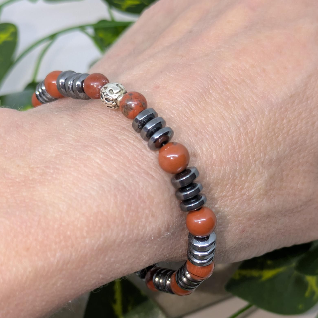 Bracelet "Hématite & Jaspe rouge" 6mm BR-072