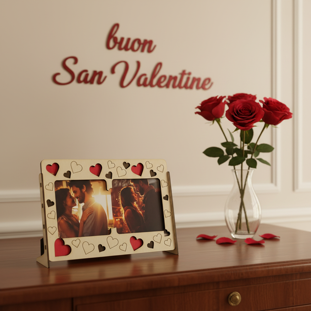 Cornice con cuori e spazio per due foto 14x14 ciascuna 