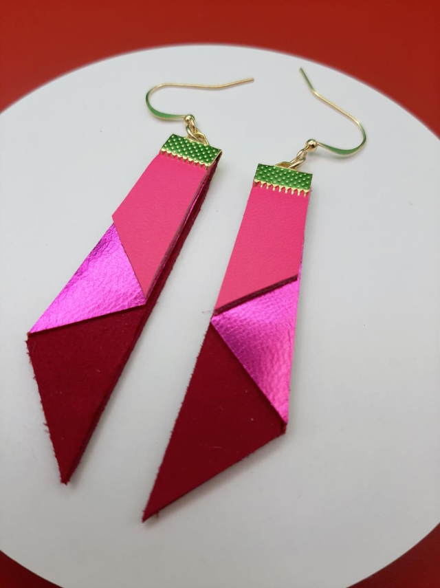 Trapezoid earrings  - pink / red