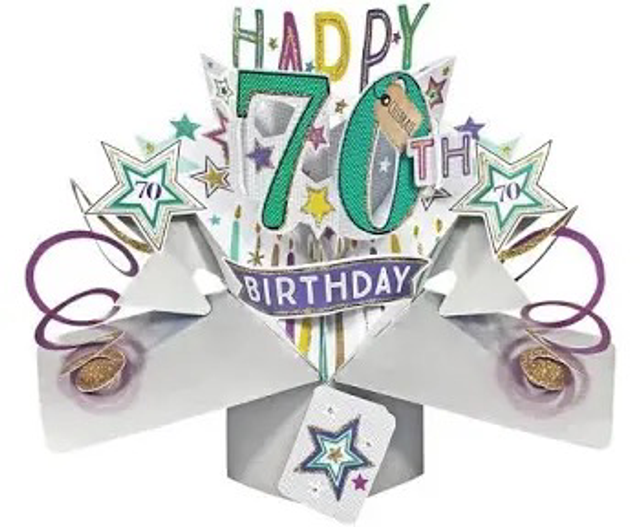 70th pop out birthday card male