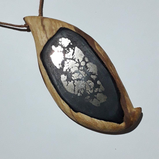 Pirit Nodule Necklace with Hand Carved Palo Santo Wood 