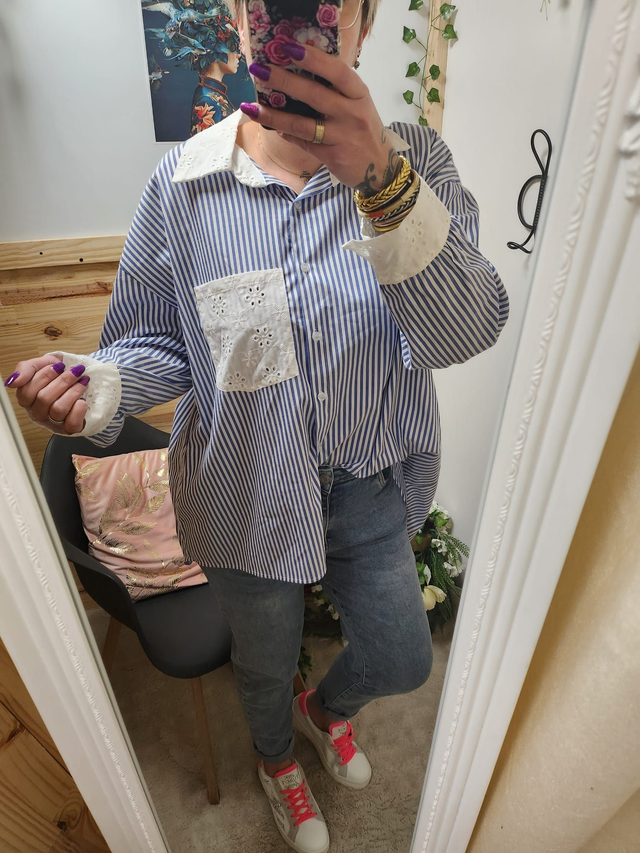 Chemise Oversize avec Broderie Anglaise