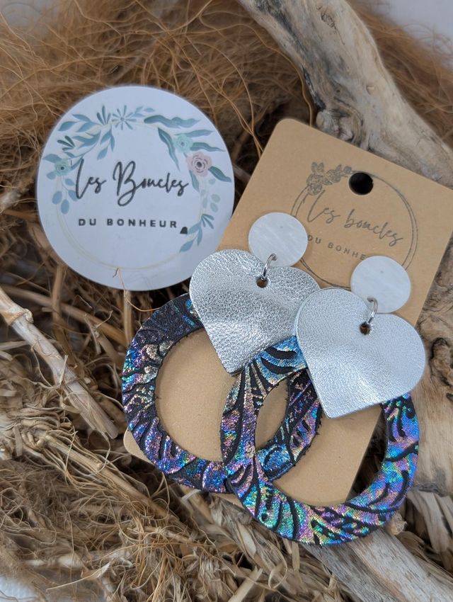 Boucles d&#039;oreilles Coeur ❤️  holographique argenté c2008