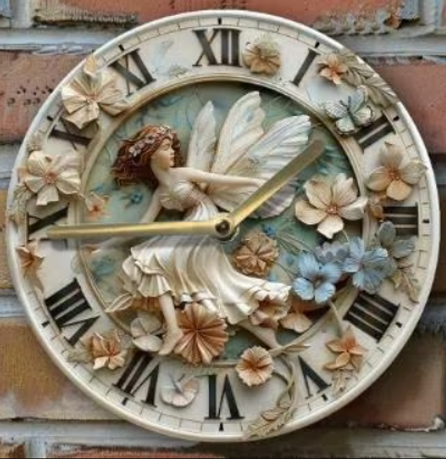 Vintage ronde wandklok van metaal - Bloemenfee (20cm)