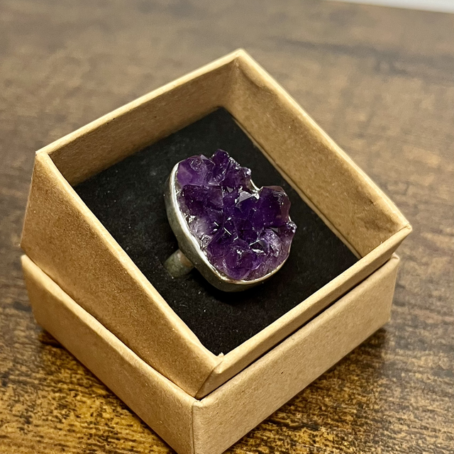 Bague en argent et Améthyste brute - Taille 55 réglable