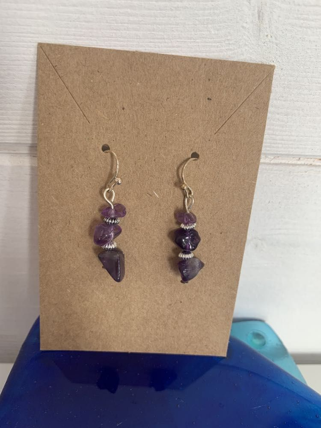 Drop Earrings Amethyst with Silver Plated Hooks
