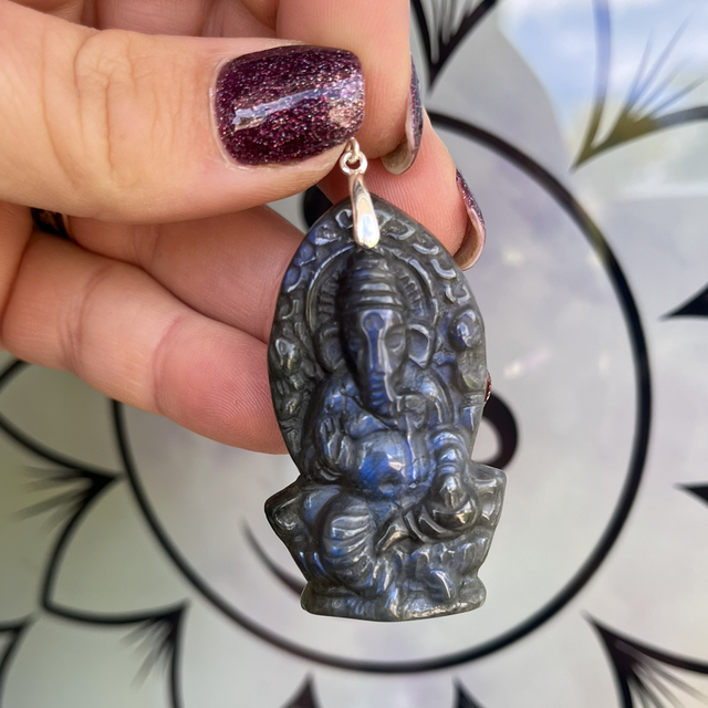 Pendentif en Labradorite Ganesh et bélière argent 