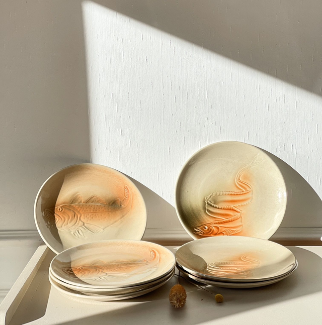 Service à poisson vintage en faïence St Amand