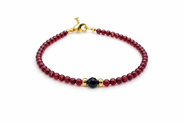 Bracelet grenat et onyx noir facetté