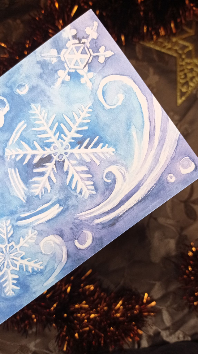 Carte Postale A6 – Flocons de Neige Poétiques (Aquarelle)