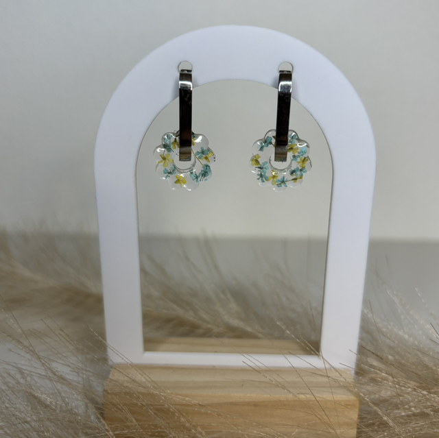 Pampilles allongées fleur jaune et bleu