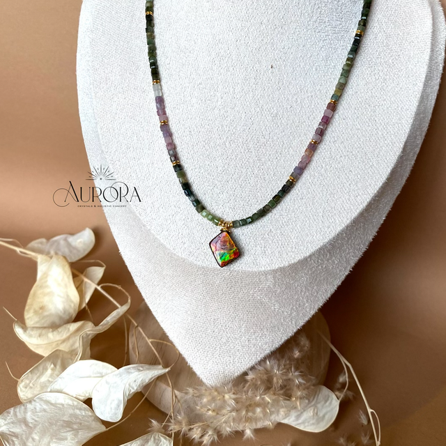 Turmalin Ammolith Collier Kette, 3mm 