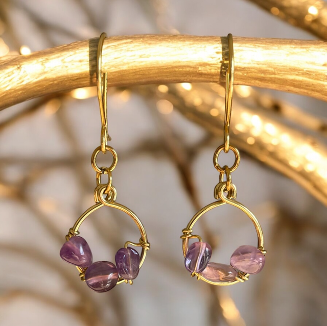 Boucles d’oreilles avec Pendant Perles Améthyste 