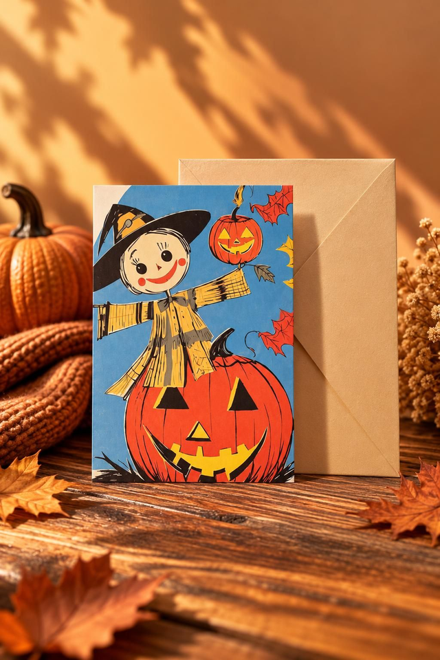 Pumpkin Scarecrow – Nostalgisk Halloweenkort