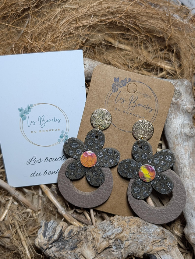 Boucles d'oreilles Baby Marguerite gris argenté beige bm025