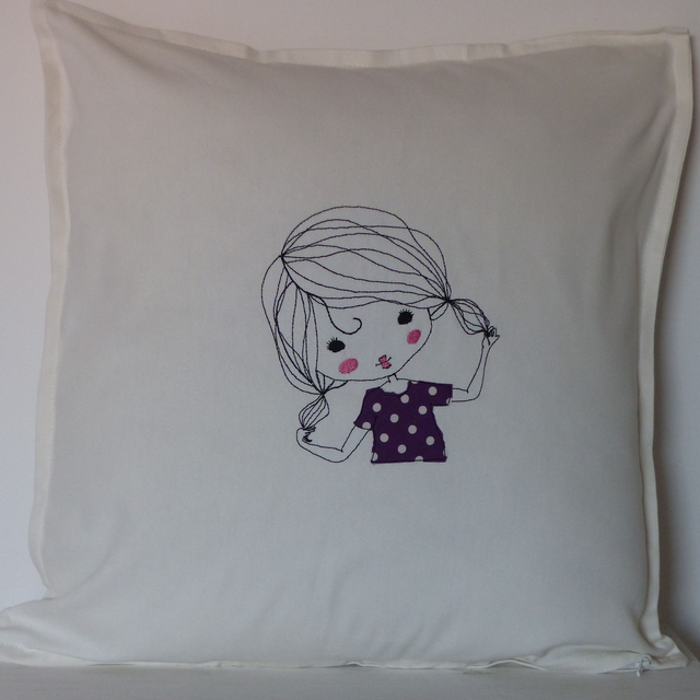 Kissenhülle weiß „Cute Mädchen mit Zöpfen“