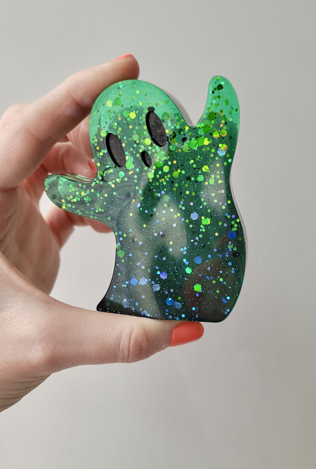 Ghost Ornament - Sprout - Green Glitter