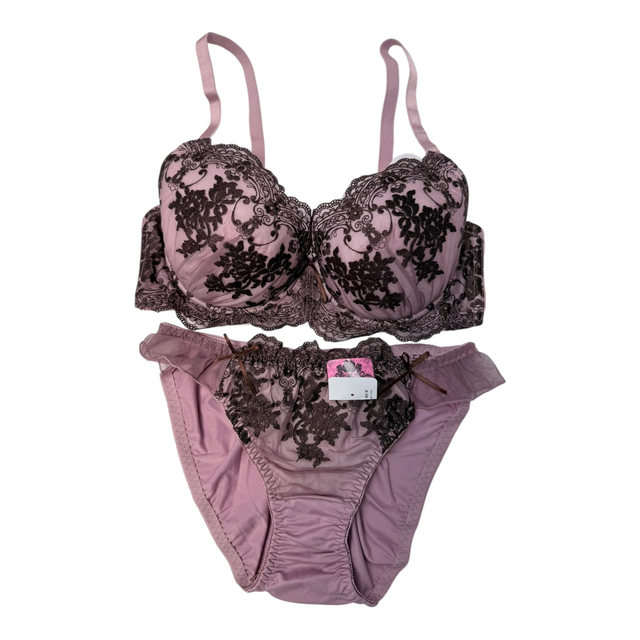 regal purple and brown floral embroidered bra and underwear set UK 34D 