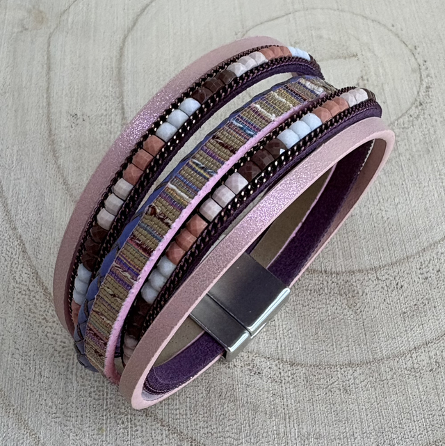 Multi Strand Boho Wrap Bracelet Pink