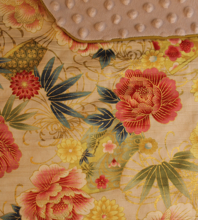 Foulard en coton japonais beige et motif pivoines / Le petit atelier de Maya