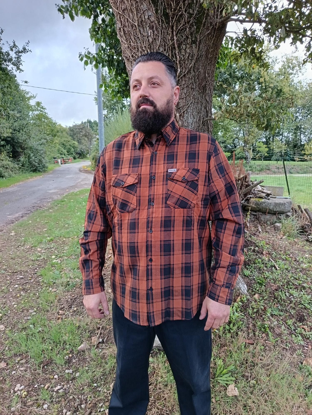 Chemise à carreaux flanelle marron et noir