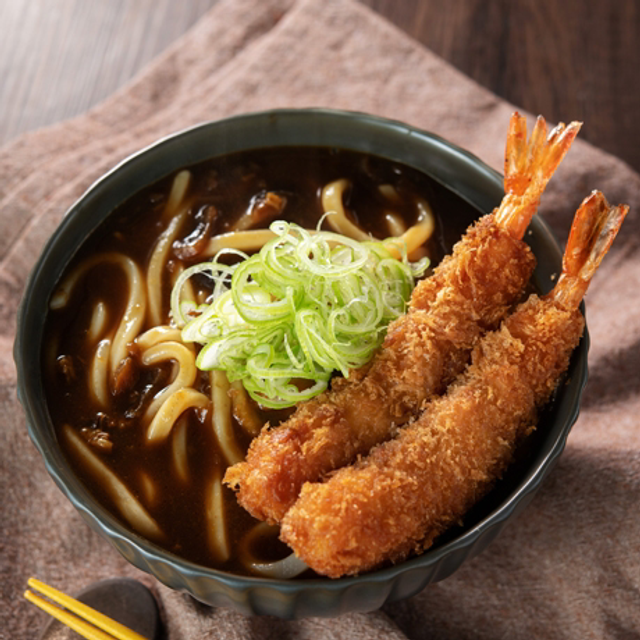 Curry Udon with Katsu Prawn