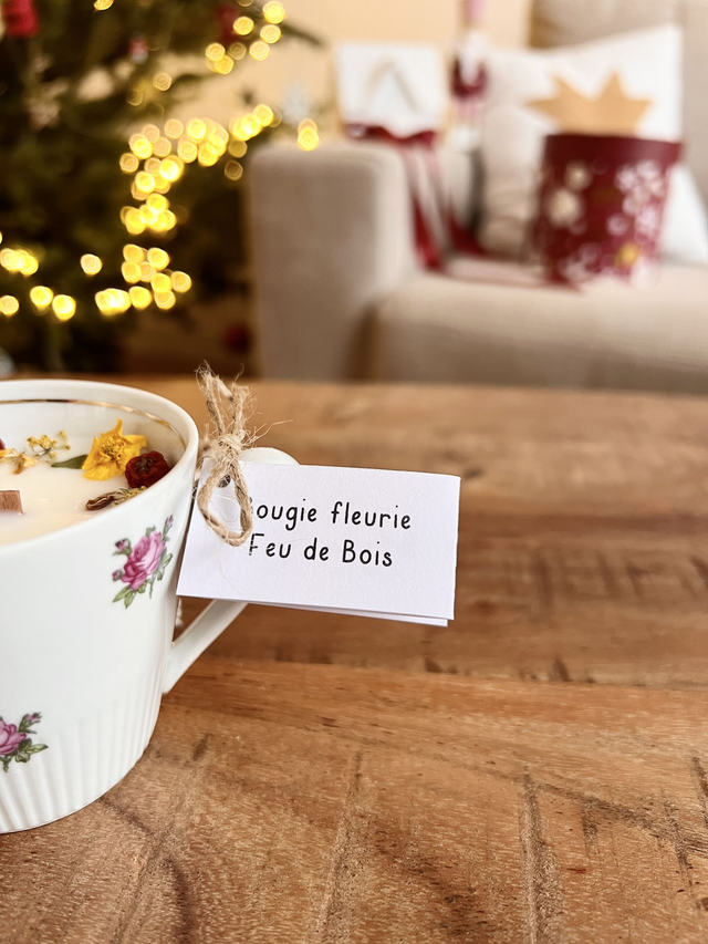 đ Bougie Feu de bois - tasse Ă cafĂ© "roses"